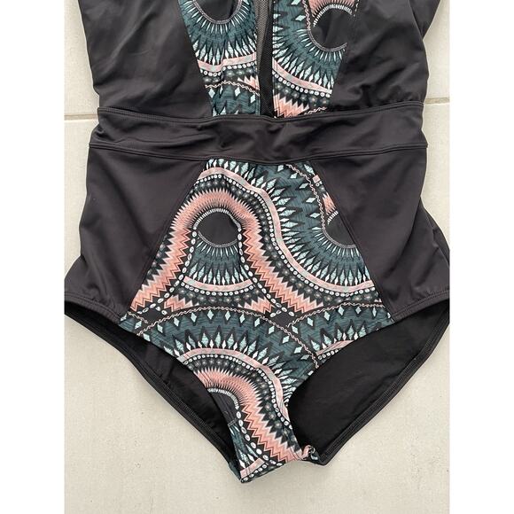 Adore Me Swim One Piece Swimsuit Colorblock Print Mesh Swimwear - Picture 3 of 7